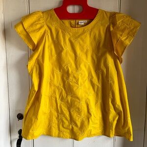 GAP butterfly sleeve cotton embroidered pop top XL golden yellow
